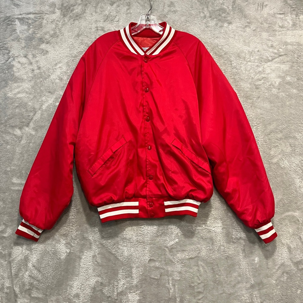 Pro Fit Varsity Bomber Jacket Mens Large Red Oostburg Dutchmen Vintage USA Made